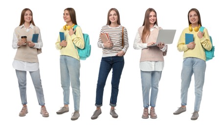 Image of Full-length portraits of happy student on white background, collage