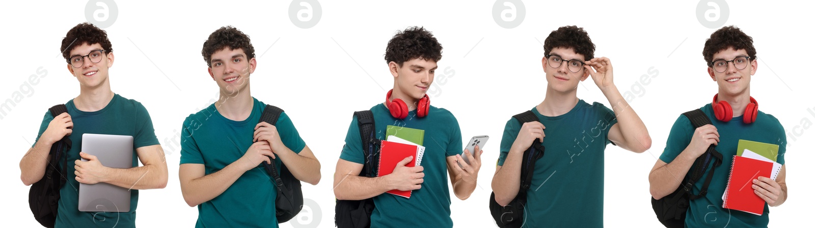 Portraits of student on white background, collage Image of Portraits of student on white background, collage