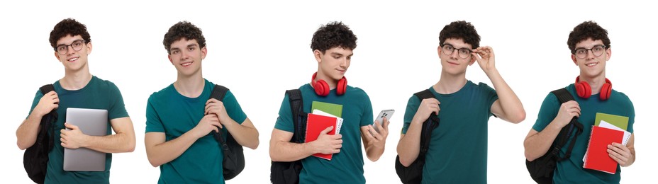 Image of Portraits of student on white background, collage