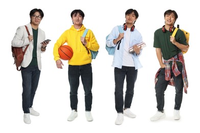 Image of Young Asian student on white background, collage