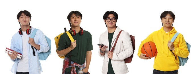 Image of Young Asian student on white background, collage