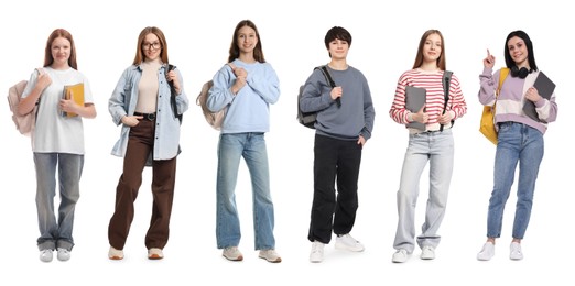Image of Group of students on white background, collage