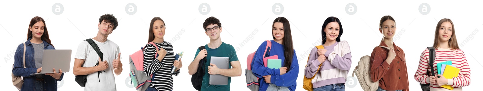 Image of Group of students on white background, collage