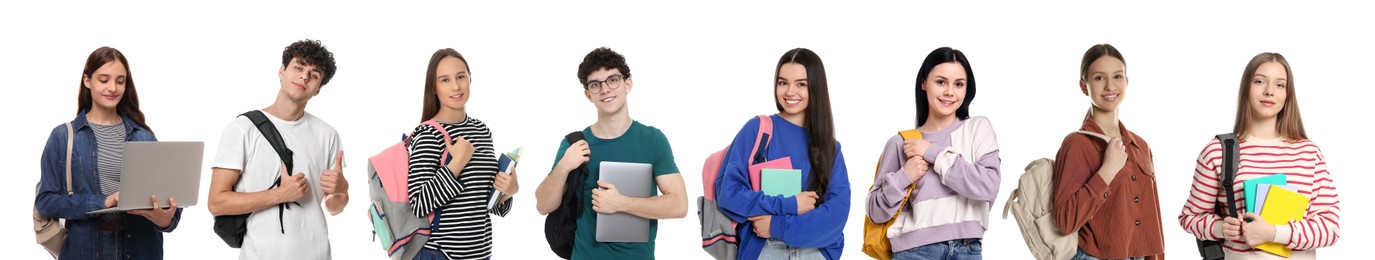 Image of Group of students on white background, collage