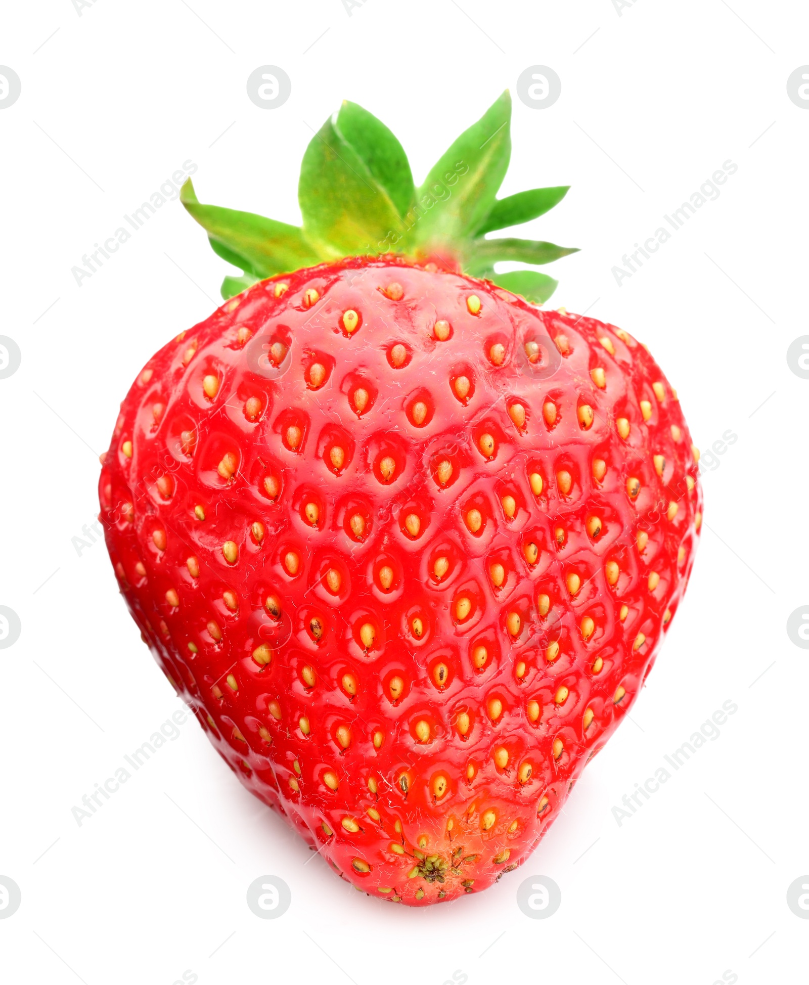 One fresh ripe strawberry isolated on white Photo of One fresh ripe strawberry isolated on white