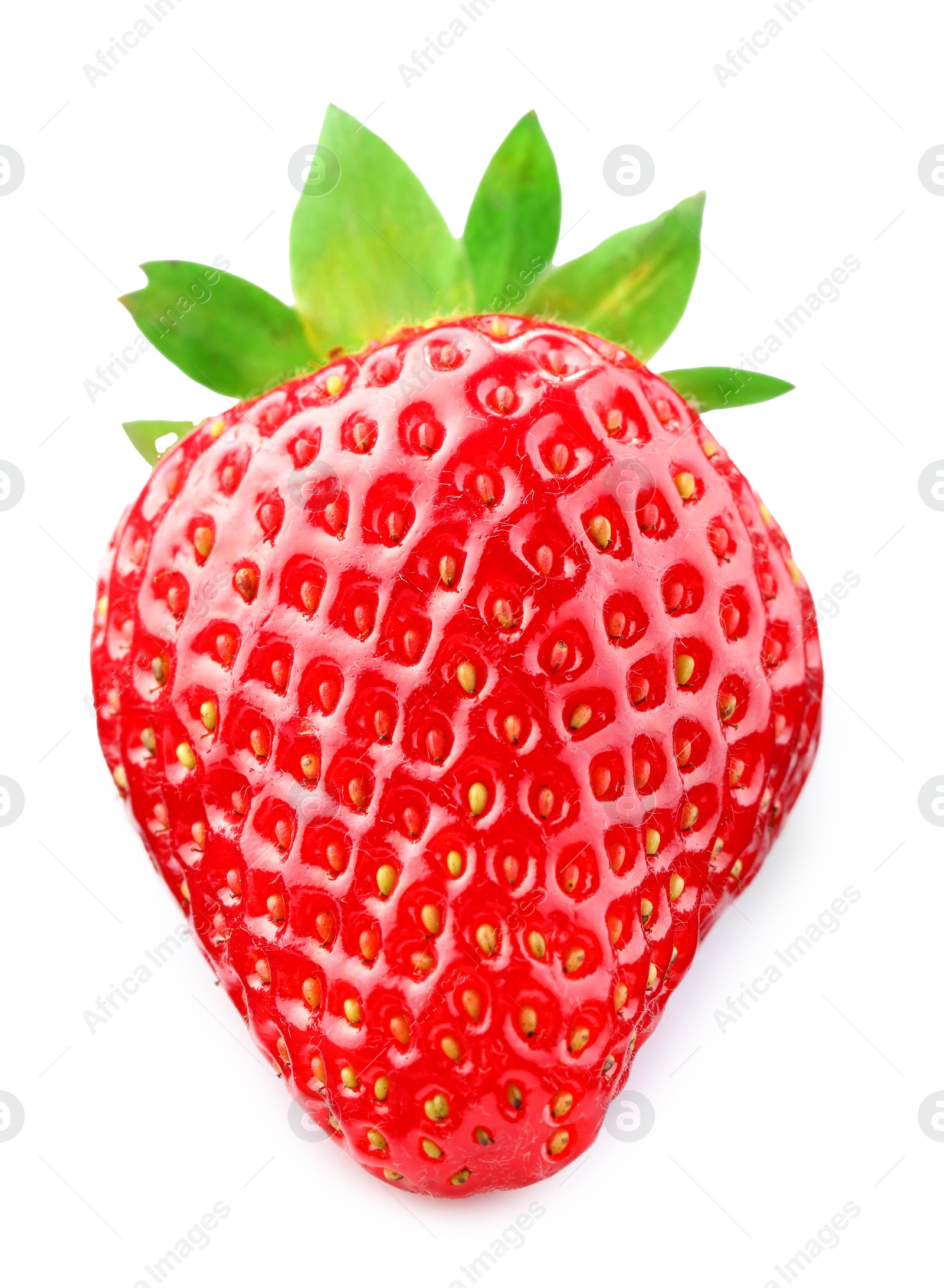 One fresh ripe strawberry isolated on white Photo of One fresh ripe strawberry isolated on white