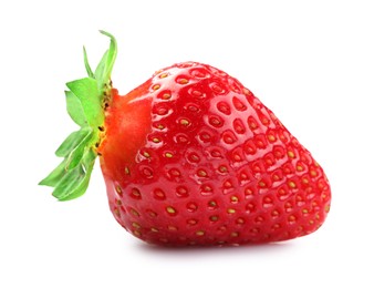 Photo of One fresh ripe strawberry isolated on white