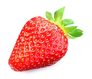 Photo of One fresh ripe strawberry isolated on white