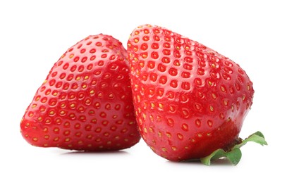 Photo of Two fresh ripe strawberries isolated on white