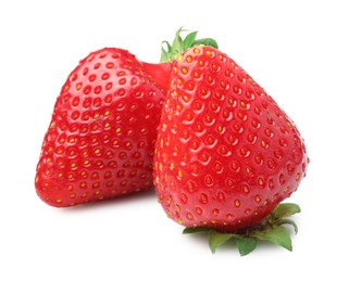 Photo of Two fresh ripe strawberries isolated on white