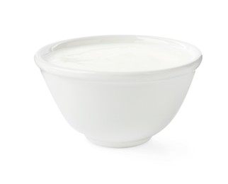 Photo of Delicious yogurt in bowl isolated on white