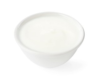 Photo of Delicious yogurt in bowl isolated on white