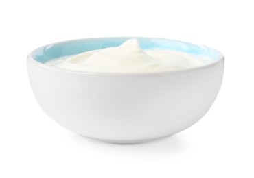 Photo of Delicious yogurt in bowl isolated on white