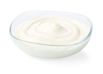 Photo of Delicious yogurt in bowl isolated on white