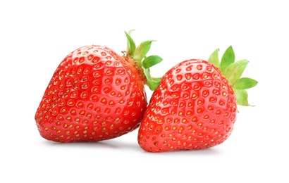 Photo of Two fresh ripe strawberries isolated on white