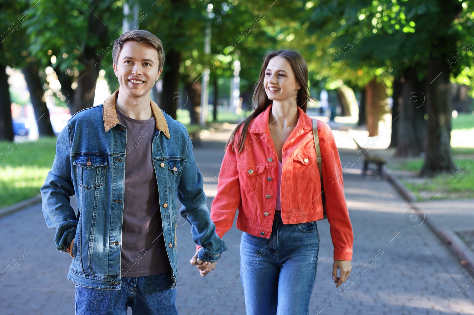 Lovely couple spending time together in park Photo of Lovely couple spending time together in park