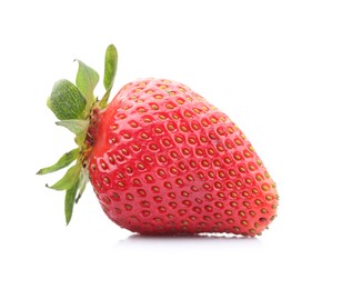 Photo of One fresh ripe strawberry isolated on white