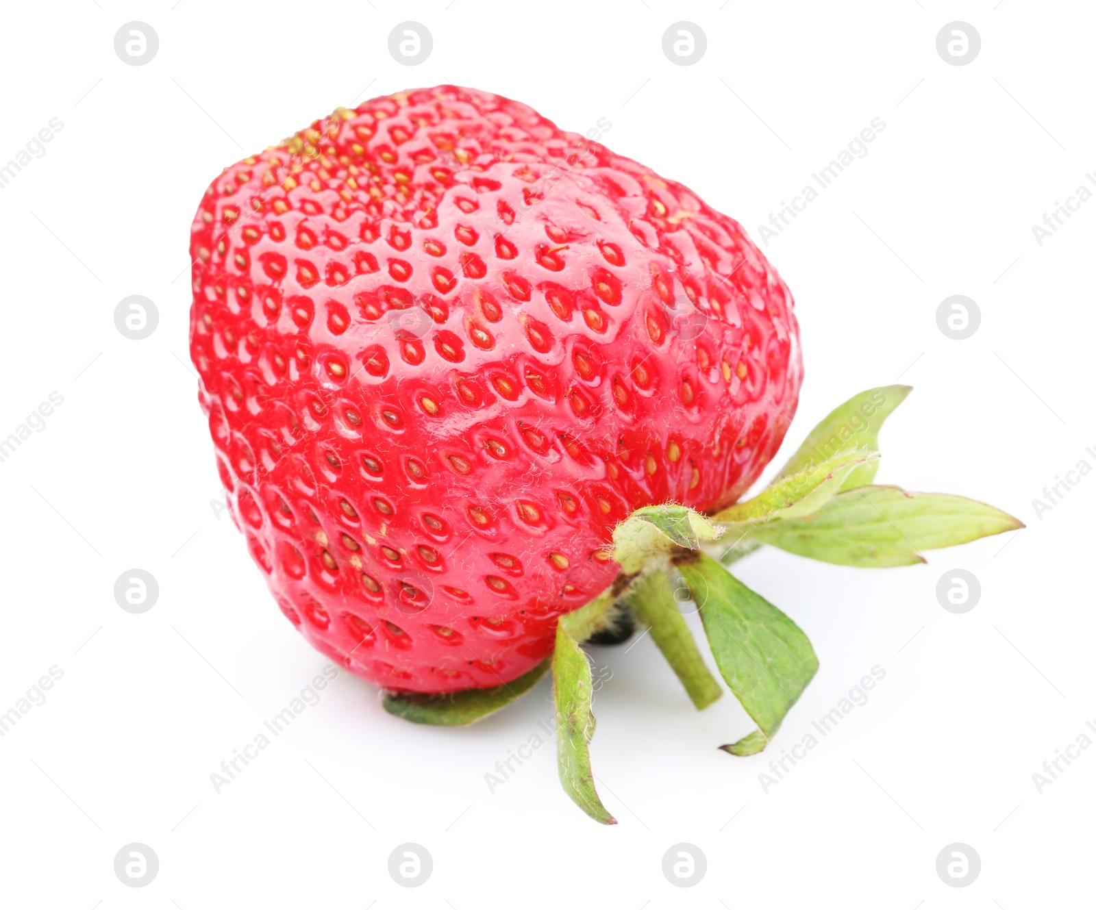 One fresh ripe strawberry isolated on white Photo of One fresh ripe strawberry isolated on white