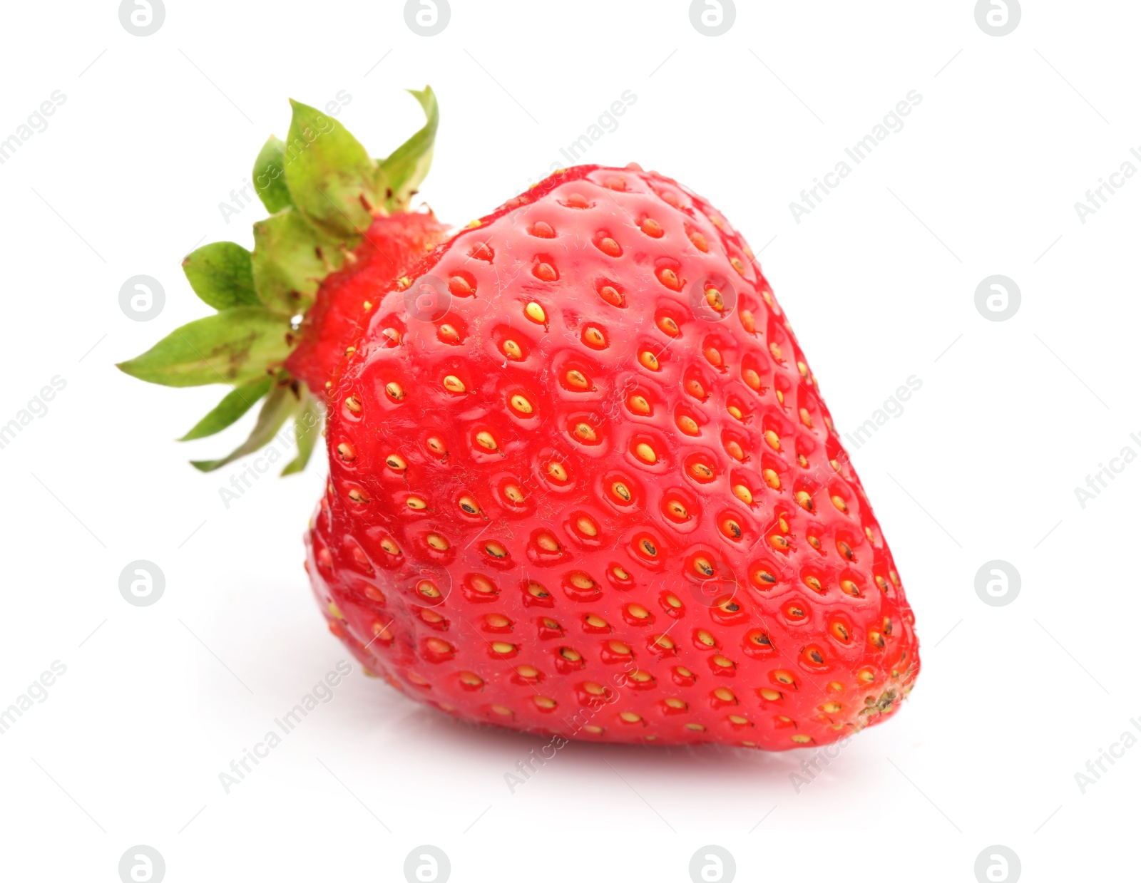 One fresh ripe strawberry isolated on white Photo of One fresh ripe strawberry isolated on white