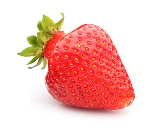 Photo of One fresh ripe strawberry isolated on white
