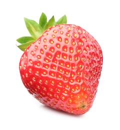 Photo of One fresh ripe strawberry isolated on white