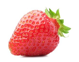 Photo of One fresh ripe strawberry isolated on white