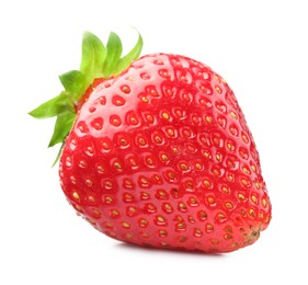 Photo of One fresh ripe strawberry isolated on white