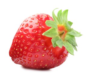 Photo of One fresh ripe strawberry isolated on white