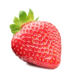 Photo of One fresh ripe strawberry isolated on white