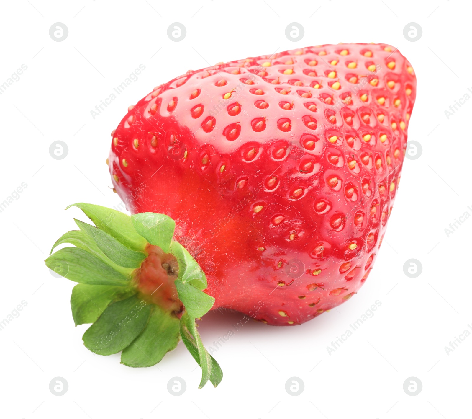 One fresh ripe strawberry isolated on white Photo of One fresh ripe strawberry isolated on white