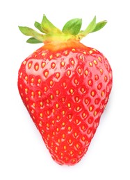 Photo of One fresh ripe strawberry isolated on white, top view