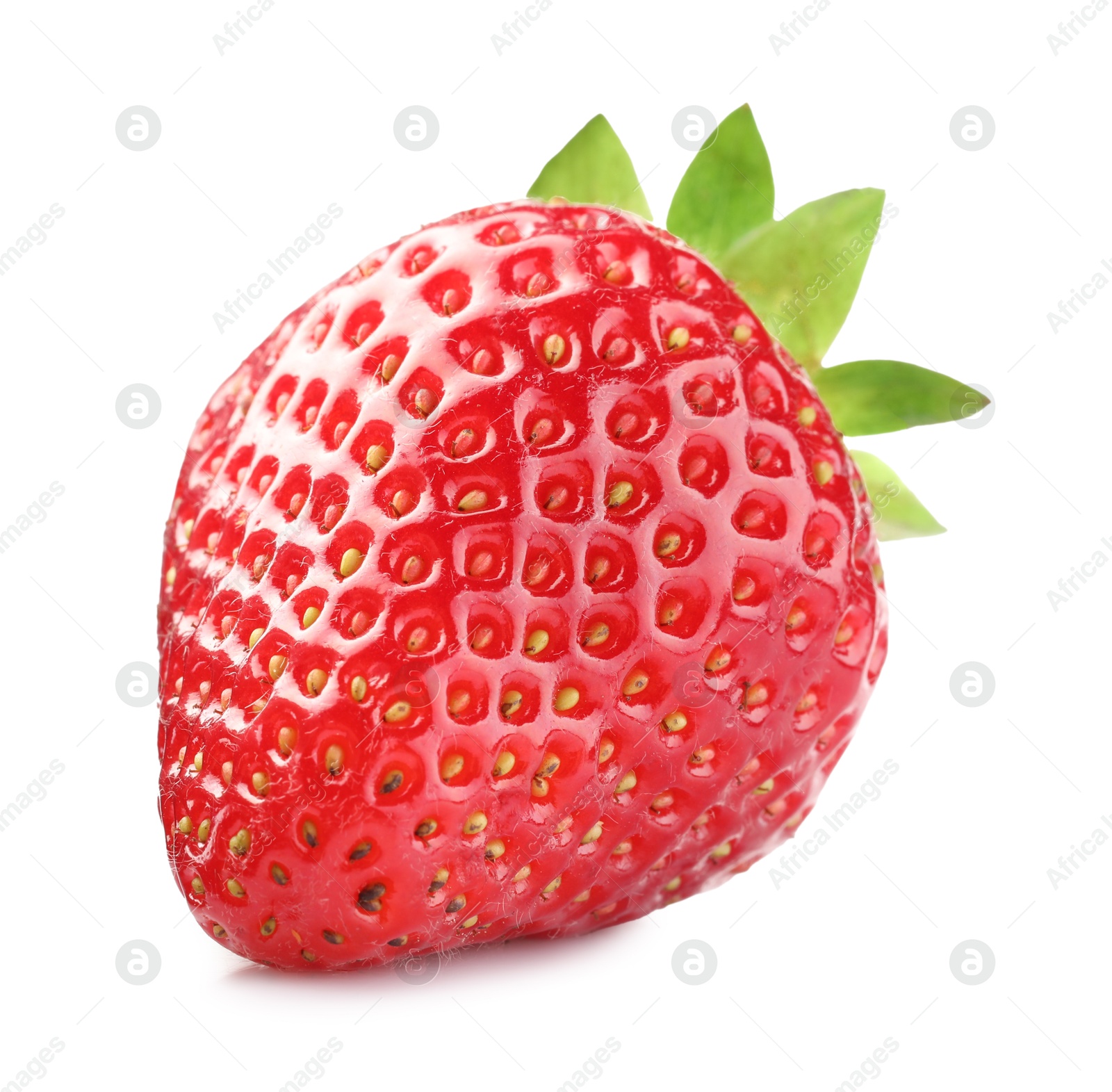 One fresh ripe strawberry isolated on white Photo of One fresh ripe strawberry isolated on white