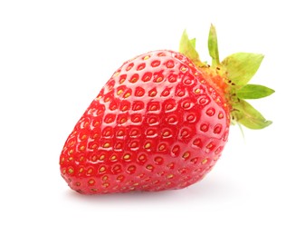 Photo of One fresh ripe strawberry isolated on white