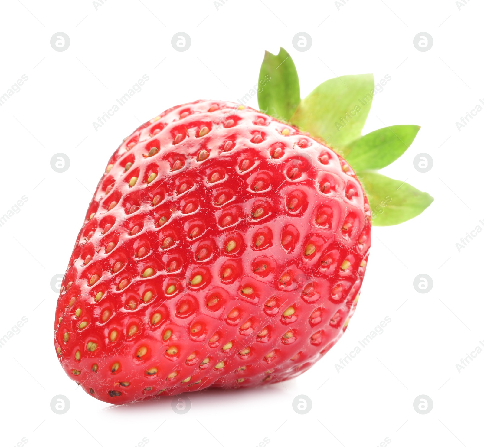 One fresh ripe strawberry isolated on white Photo of One fresh ripe strawberry isolated on white