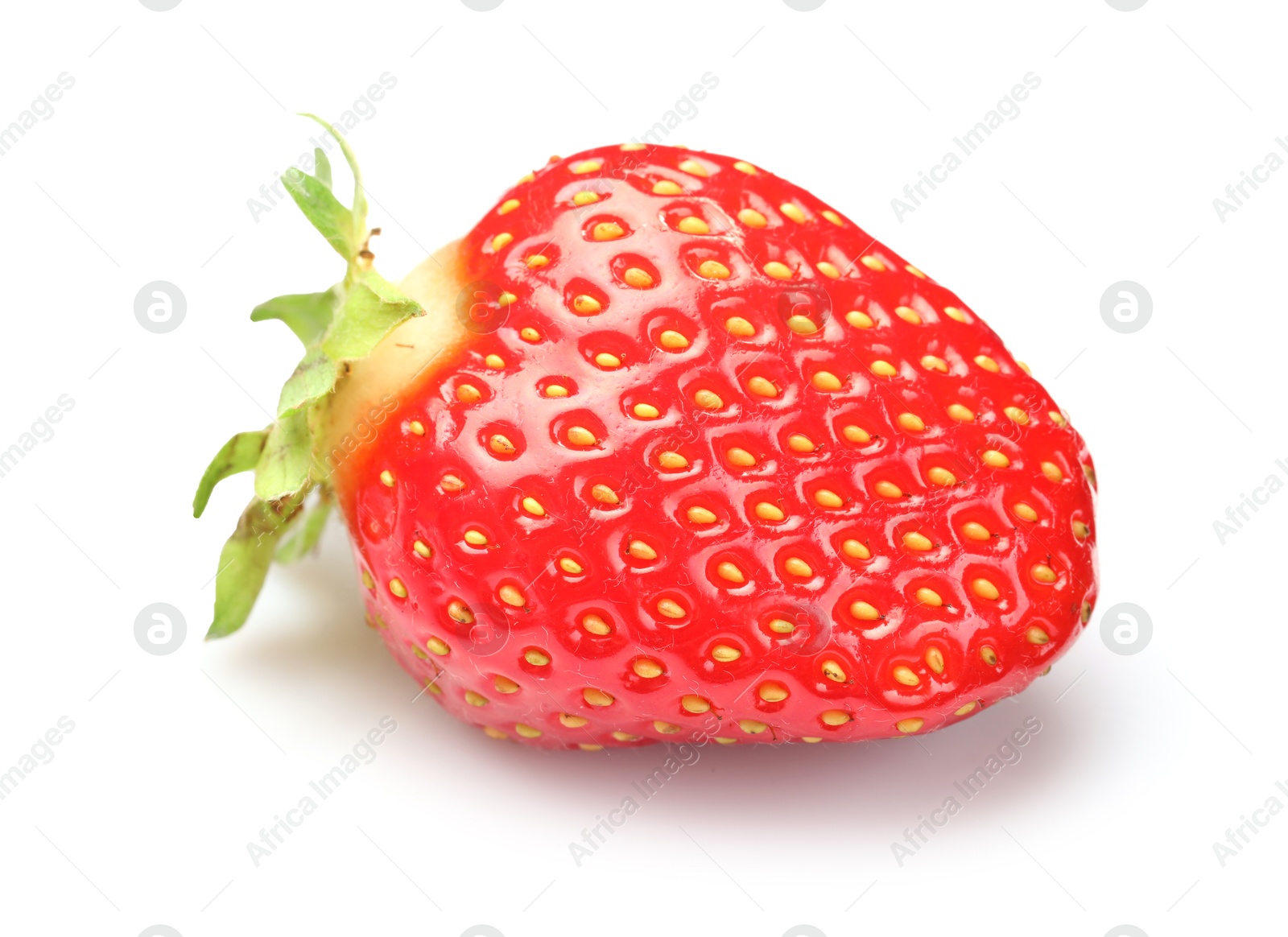 One fresh ripe strawberry isolated on white Photo of One fresh ripe strawberry isolated on white