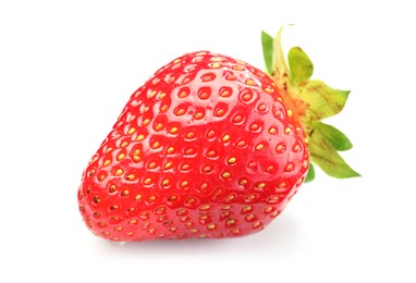 Photo of One fresh ripe strawberry isolated on white