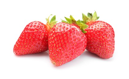 Photo of Three fresh ripe strawberries isolated on white