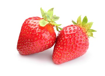 Photo of Two fresh ripe strawberries isolated on white