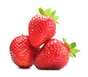 Photo of Three fresh ripe strawberries isolated on white
