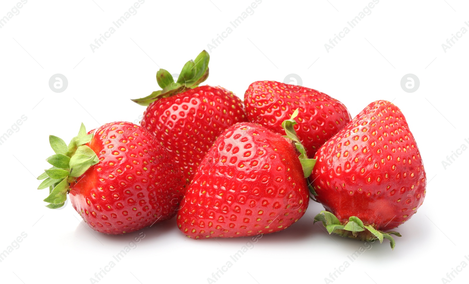 Pile of fresh ripe strawberries isolated on white Photo of Pile of fresh ripe strawberries isolated on white