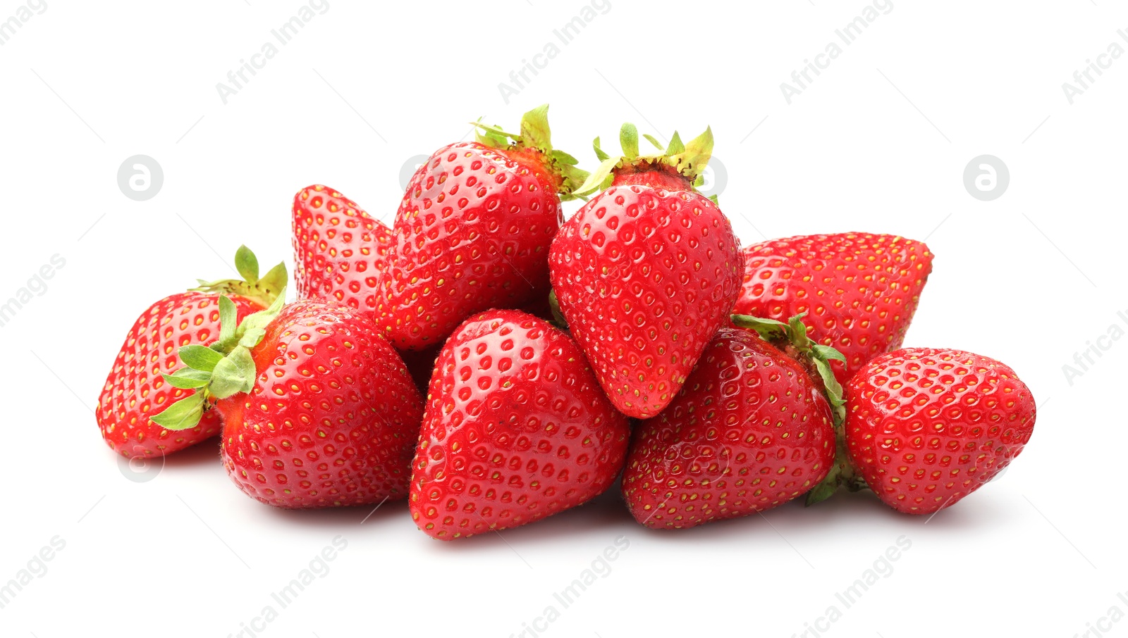 Pile of fresh ripe strawberries isolated on white Photo of Pile of fresh ripe strawberries isolated on white