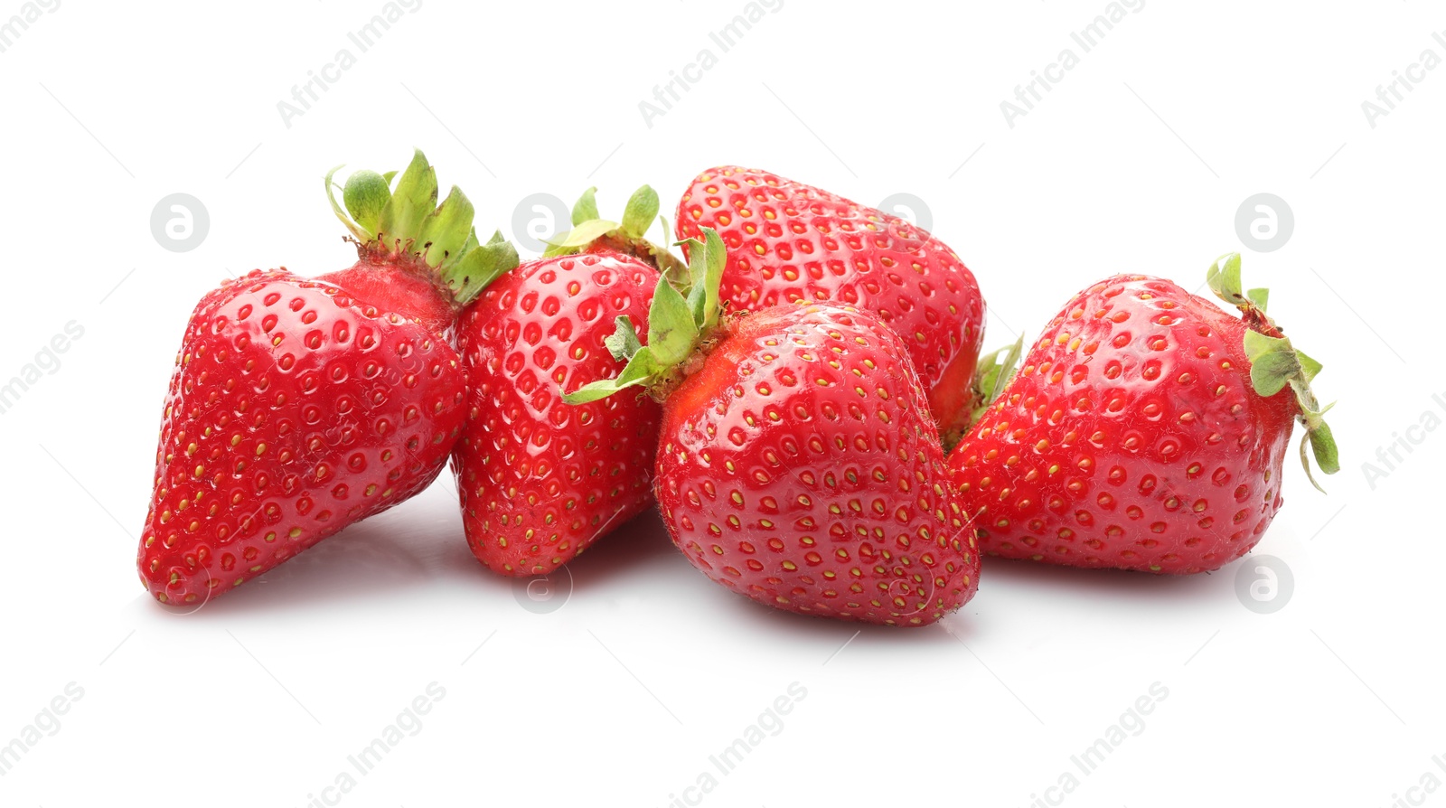 Pile of fresh ripe strawberries isolated on white Photo of Pile of fresh ripe strawberries isolated on white