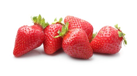 Photo of Pile of fresh ripe strawberries isolated on white