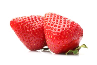 Photo of Two fresh ripe strawberries isolated on white