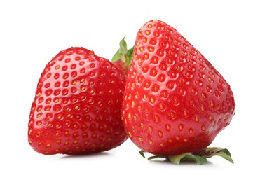 Photo of Two fresh ripe strawberries isolated on white