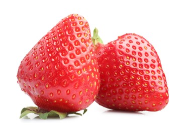 Photo of Two fresh ripe strawberries isolated on white