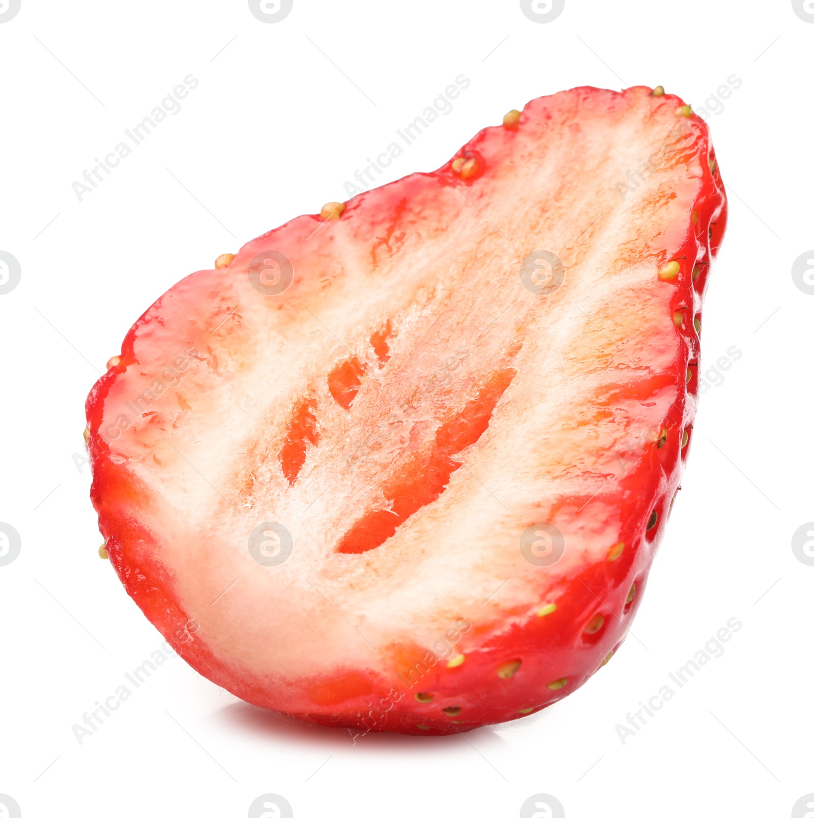 Half of juicy strawberry isolated on white Photo of Half of juicy strawberry isolated on white