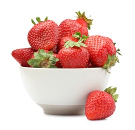 Photo of Fresh strawberries in bowl isolated on white