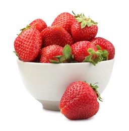 Photo of Fresh strawberries in bowl isolated on white