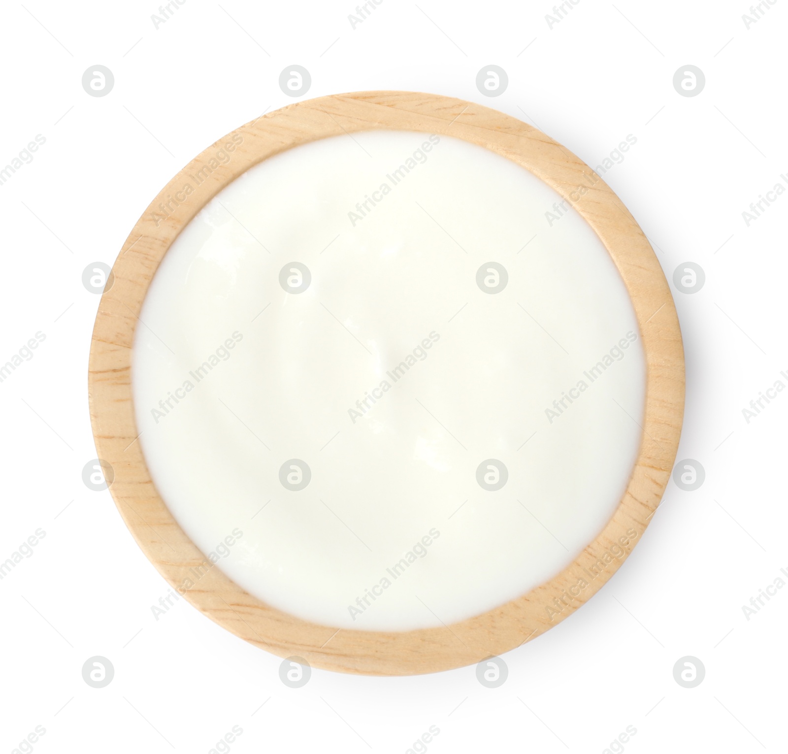 Delicious yogurt in bowl isolated on white, top view Photo of Delicious yogurt in bowl isolated on white, top view